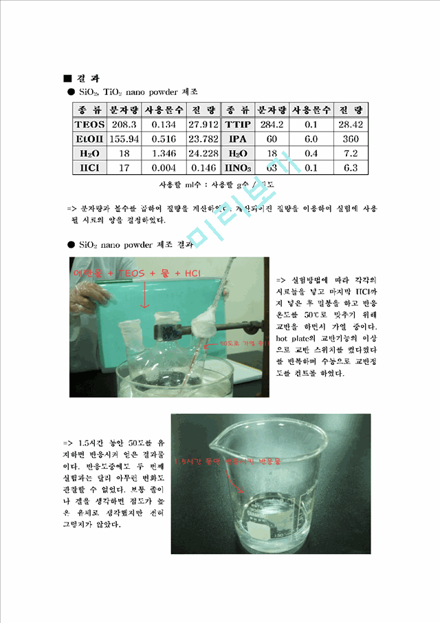 SOL-GEL법을 이용한 sio2 및 tio제조 결과   (1 )
